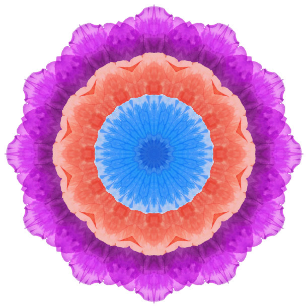 曼荼罗由压干的花、花瓣制成。曼荼罗是佛教、印度教、瑜伽的象征。装饰曼荼罗与图案花卉元素在东方风格放松和冥想图片下载