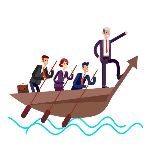 手绘人物同事领导激流勇进一起加油共同协作图片下载