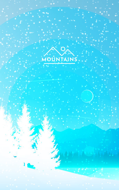 冬天的风景。寒冷的季节。发现的旅游理念。大自然。徒步旅游。冒险。极简主义的图形传单。多边形平面设计的优惠券，代金券，礼品卡。矢量插图。图片下载