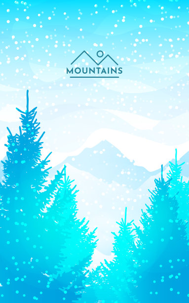 冬天的风景。寒冷的季节。发现的旅游理念。大自然。徒步旅游。冒险。极简主义的图形传单。多边形平面设计的优惠券，代金券，礼品卡。矢量插图。图片下载