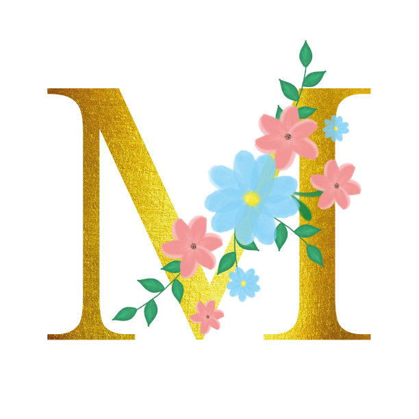 带有金色字母的花字母。请柬插图。设计的祝贺图片下载