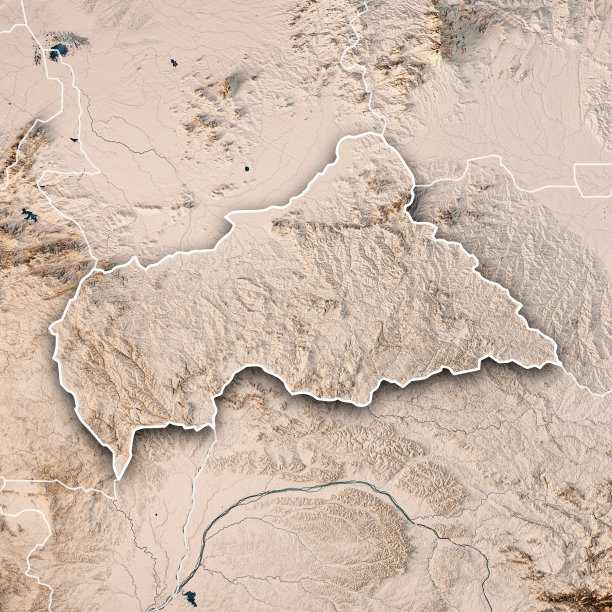 中非共和国3D渲染地形图中立边界图片下载