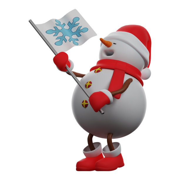 雪人3D卡通插图与旗帜图片下载