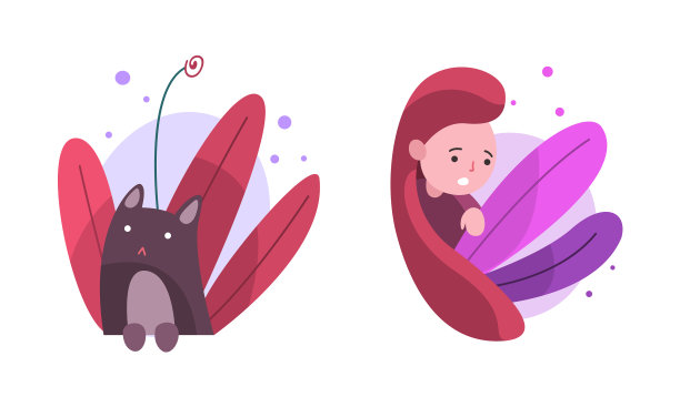 可爱的女孩和猫躲在童话树丛中图片下载