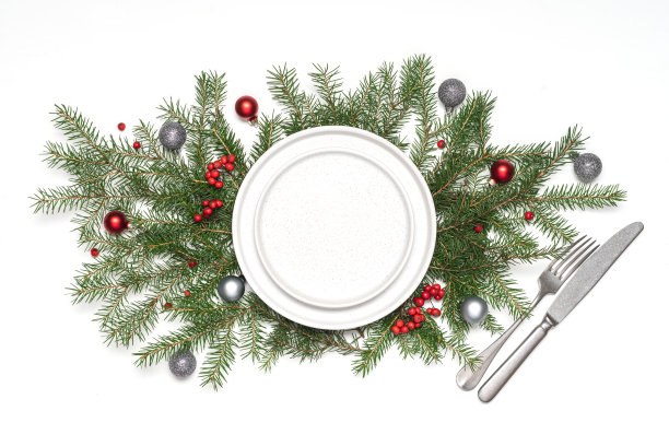 圣诞节或新年餐桌布置图片下载