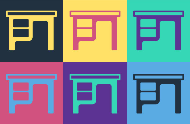 波普艺术办公室书桌图标隔离的颜色图片下载