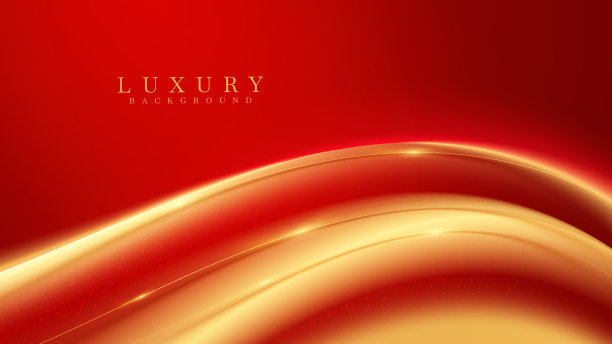 奢华的金色曲线线在红色背景与闪光的灯光效果元素。图片下载