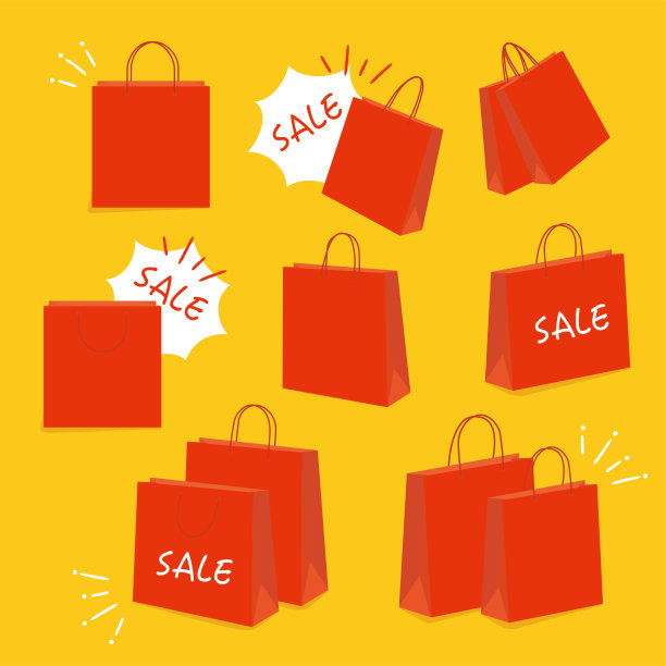 红色购物袋与销售文字，矢量插图集图片下载