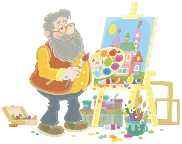 留胡子的艺术家画了一幅美丽的画图片下载