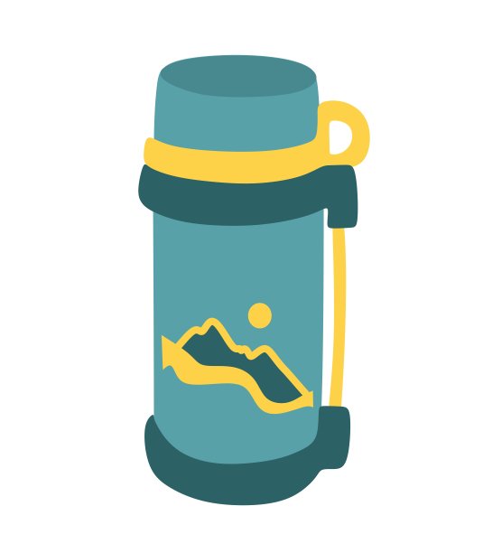 带有旅游设计元素的保温瓶。耐用和水瓶绝缘的白色背景。矢量图图片下载