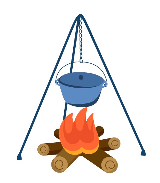 在徒步旅行、旅行中带着一盆篝火。在野外或在篝火上烹饪。矢量插图。图片下载