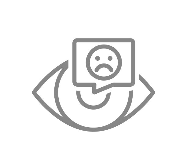 聊天气泡线图标中的悲伤人眼。疾病视觉系统符号图片下载