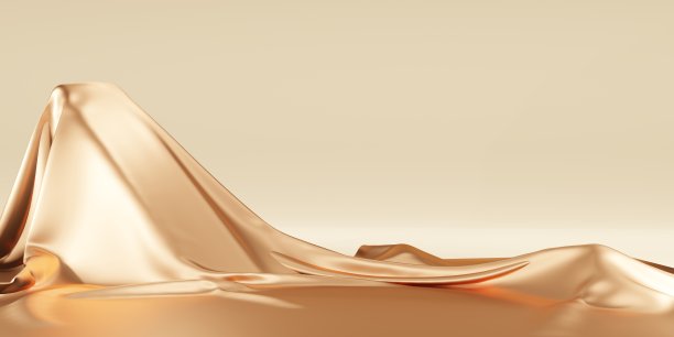 一个金色华丽的布被放置在一个基座或空讲台货架金色背景画廊背景3d插图图片下载