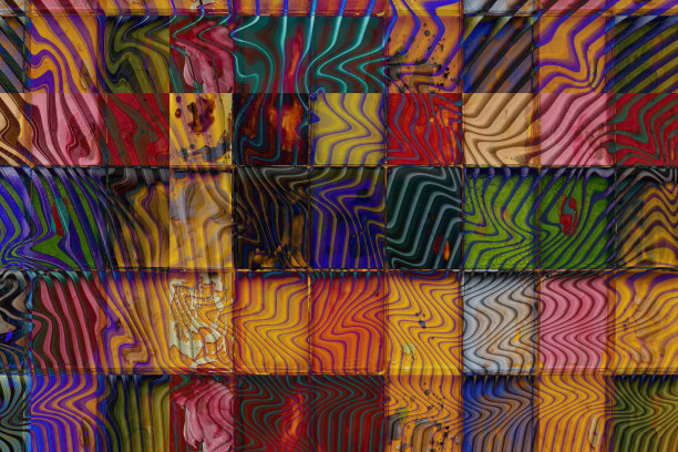 波浪形的线条与色彩丰富的矩形色块抽象背景图片下载