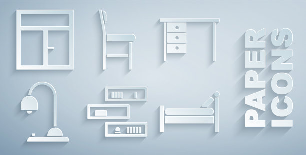 设置书架与书籍，办公室书桌，台灯床图片下载