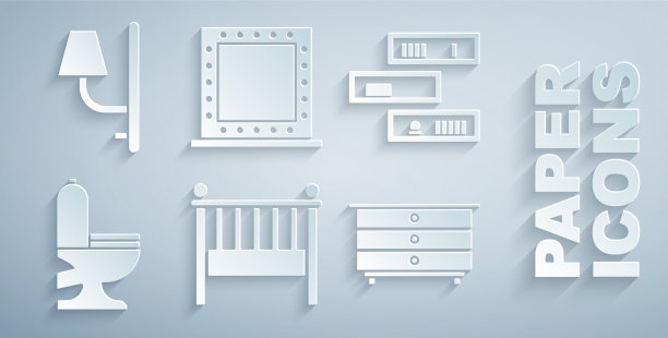 设置婴儿床，摇篮，书架和书籍，厕所图片下载