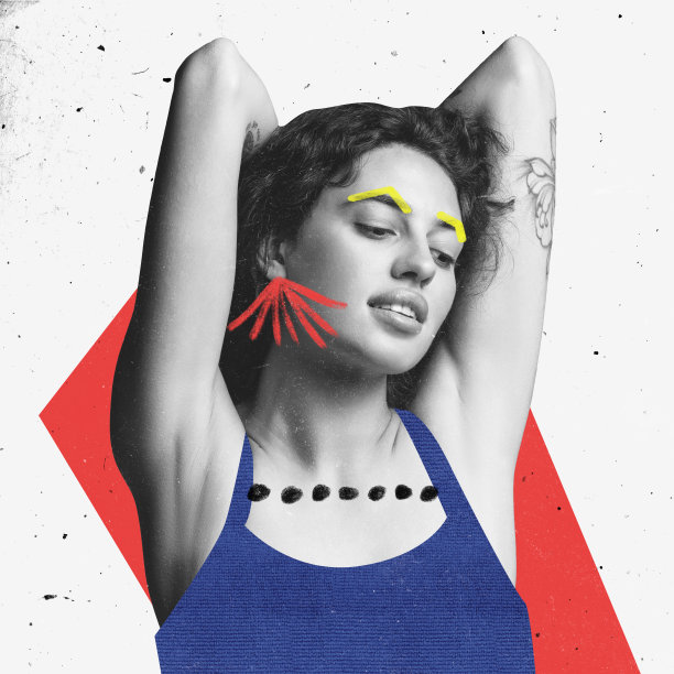 当代艺术拼贴美丽的女人与画的配件元素隔离在白色的背景图片下载