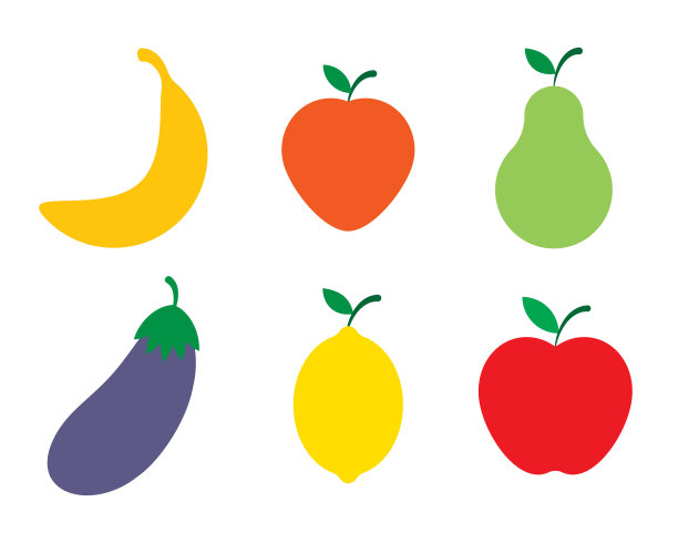 水果的形状。蔬菜图标集合。矢量插图形象。孤立在黑色背景上。图片下载