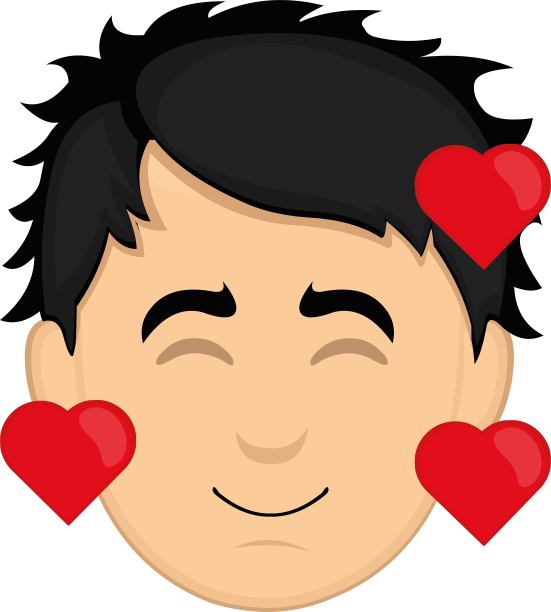 矢量emoticon插图漫画的一个男人的头部表达喜悦，在爱包围的心图片下载