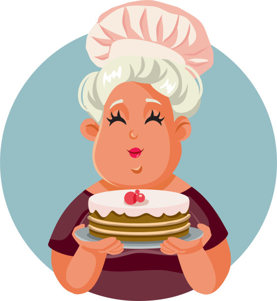 快乐的家庭厨师妇女拿着蛋糕矢量卡通图片下载