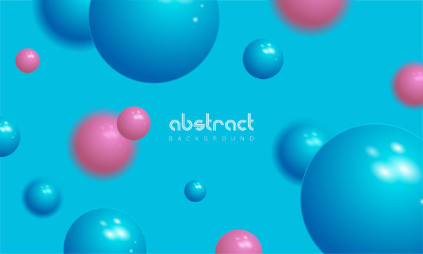 用动态三维球体抽象背景。柔和的蓝色和粉色塑料泡泡。矢量插图的光泽球。现代时髦的横幅或海报设计。图片下载