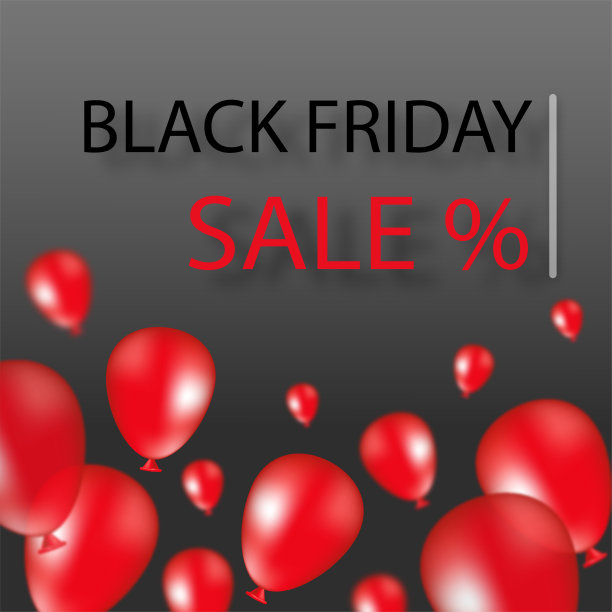 红色渐变模糊不同大小的气球在深灰色渐变背景的底部。黑色星期五销售文本和社会海报的概念图片下载