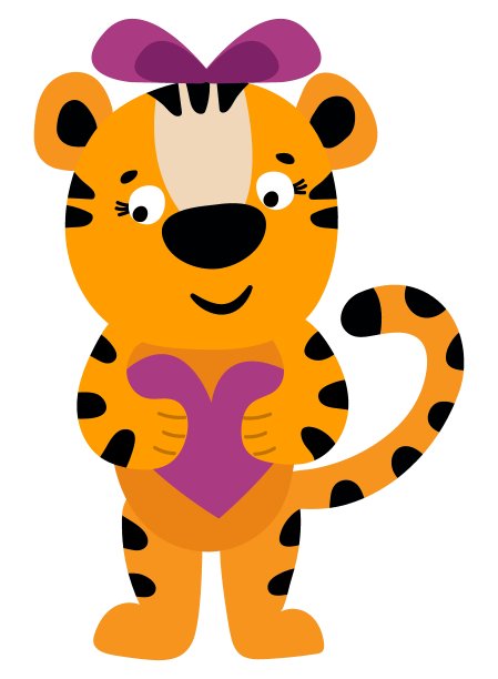 手绘的老虎有一颗心。白色背景隔离。矢量插图。图片下载