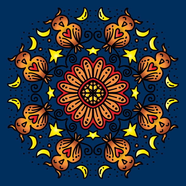 向量圆曼陀罗与可爱的猫头鹰装饰图案。图片下载