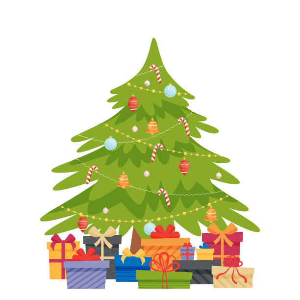 圣诞树和礼品盒。矢量图图片下载