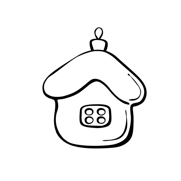 矢量轮廓玻璃玩具，装饰形式的房子为圣诞树，在涂鸦风格。为圣诞快乐和新年贺卡的剪贴画，涂色书，为儿童创造力的模板图片下载