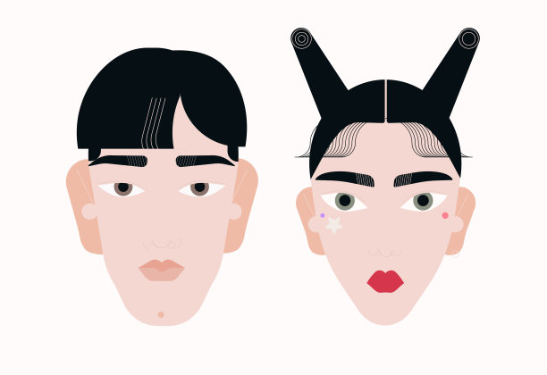 韩文矢量插图。男人和女人在很酷的图像。图片下载