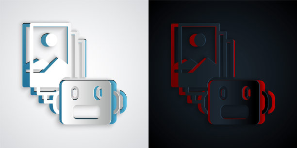 剪纸人工智能机器人图标孤立在灰色和黑色的背景。机器学习，云计算。纸艺术风格。向量图片下载