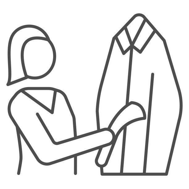 女人清洗外套细线图标，干洗概念，洗衣店员工干净夹克矢量标志上的白色背景，轮廓风格图标为移动概念和网页设计。矢量图形。图片下载