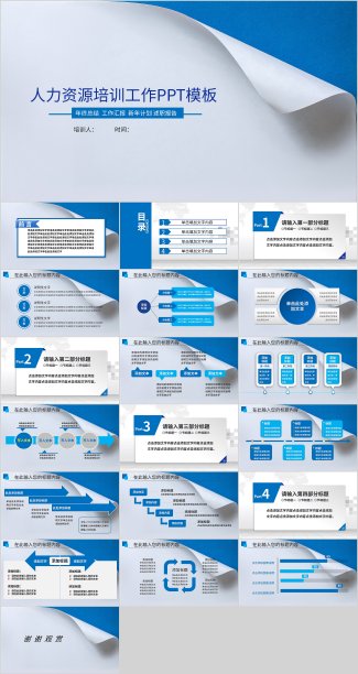浅蓝色简约风人力资源培训工作PPT模板图片下载