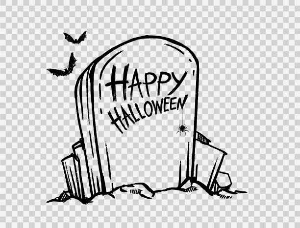 快乐的万圣节文字坟墓与蜘蛛，蜘蛛网，南瓜，蝙蝠，墓地孤立的png或透明，空白的文本，元素模板的海报，演员插图图片下载