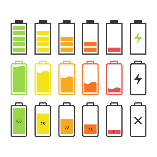 电池充电指示图标。电池能量水平从高到低矢量插图eps 10图片下载