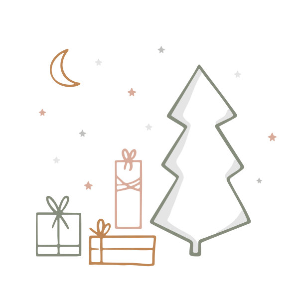 松树和月亮的圣诞插图图片下载