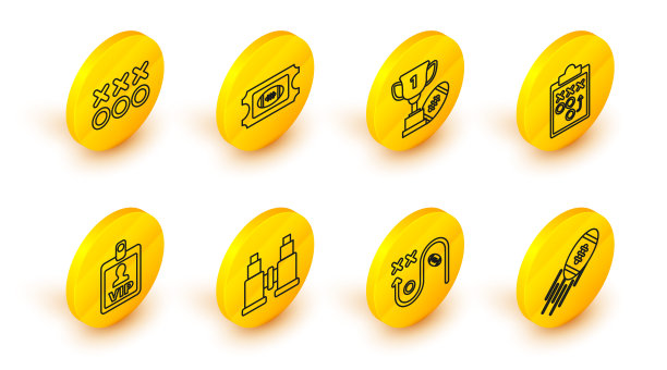 集美式足球、策划策略概念、望远镜、贵宾徽章、奖杯及足球、球票及图标。向量图片下载