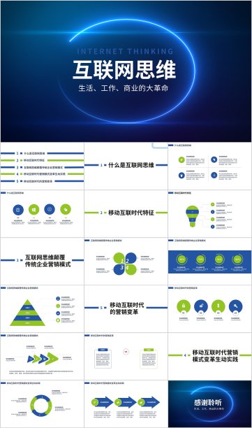蓝色科技风互联网思维PPT模板图片下载