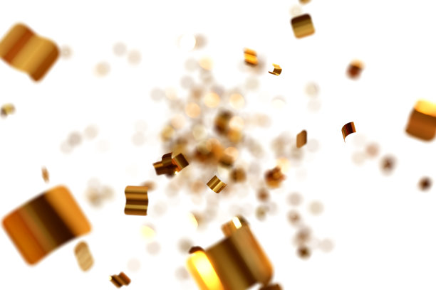 金光闪闪的五彩纸屑在白色的背景上闪耀着金色。模糊的效果。3 d渲染。图片下载