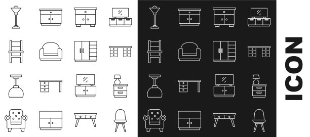 设置线椅、家具、床头柜和台灯图片下载