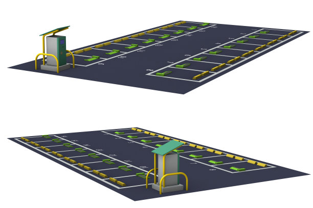 一套硬币停放微型模型。3 d渲染。白色背景。图片下载