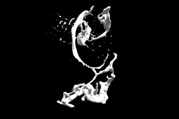 牛奶溅效果。液体饮料浇筑，广告设计元素。三维演示图片下载