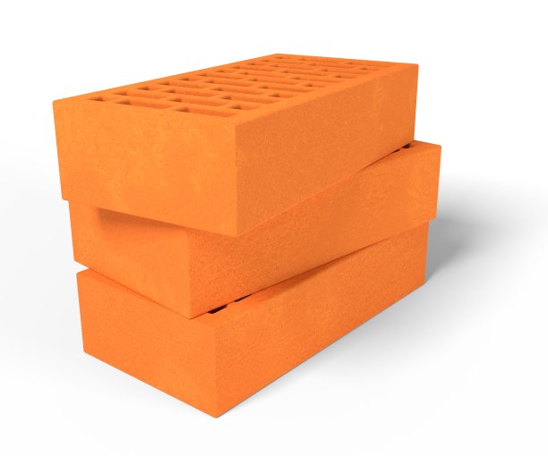 3d渲染说明粘土砖孤立在白色背景。用于工业设计的新型红色多孔陶瓷砖。建筑用的粘土砖。建筑材料。图片下载
