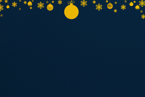 金色的雪花和圣诞球在经典的蓝色背景，复制空间的标志，圣诞节背景，网页横幅，网站标题，最小的装饰，简单图片下载