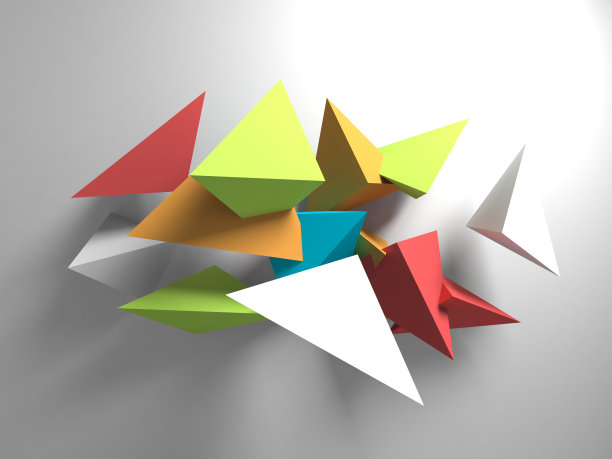 抽象的彩色几何安装在白色墙壁3d背景图片下载