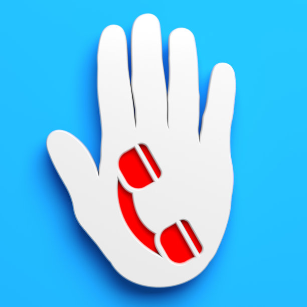 白色的手势和红色的手机图标。图片下载