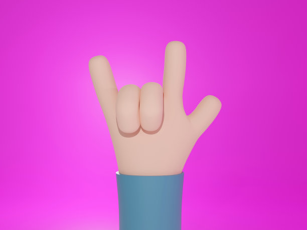 在紫色背景下的手势示爱。3 d渲染插图。图片下载