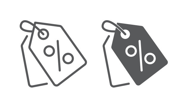 标签标签图标与百分比。平面轮廓设计的应用程序和网站。图片下载