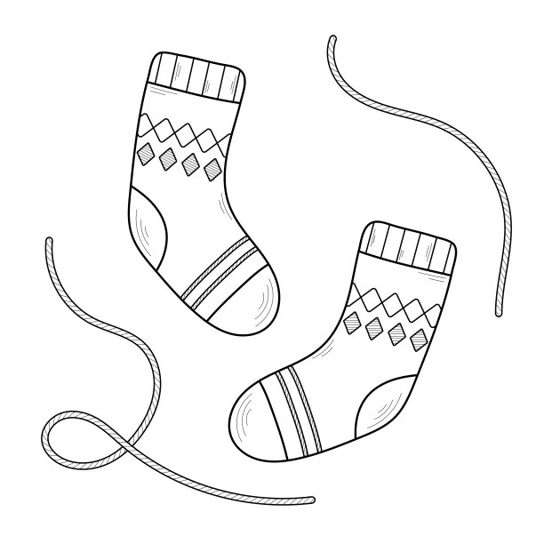 手绘的温暖舒适的针织袜子。涂鸦素描风格。矢量插图孤立的白色背景。图片下载